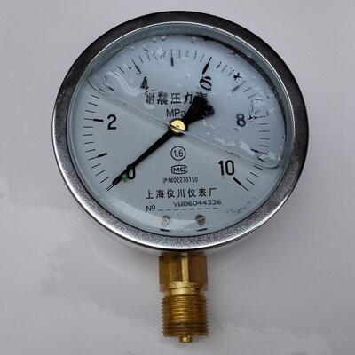 耐震压力表 YN-100 0-10MPA  M20*1.5 直径100mm 上海仪川仪表厂