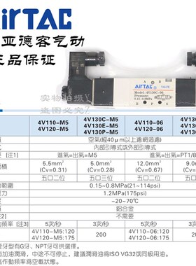 AirTAC原装亚德客 中封闭电磁阀 4V130C-06-A/B/C/E/F-I-W DC24V