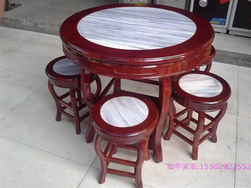 凉茶店石桌凳大理石快餐桌配4凳糖水店甜品店小吃店天然石80圆桌