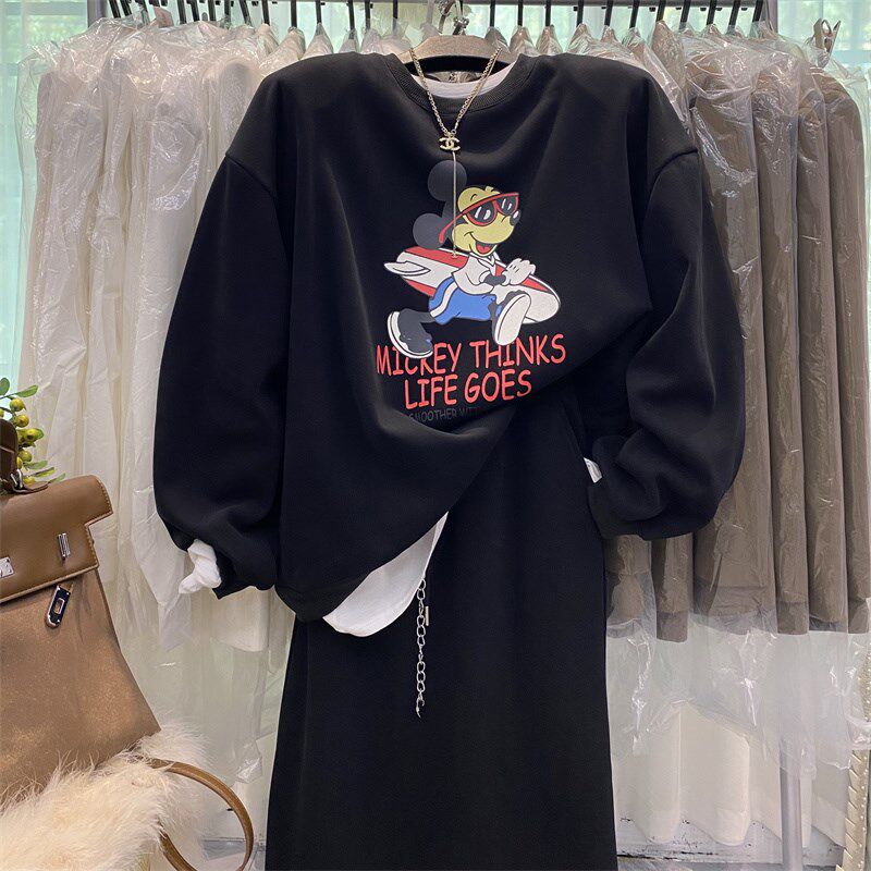 2024新款秋冬慵懒风穿搭小个子卫衣半身裙套装加绒加厚卡通两件套