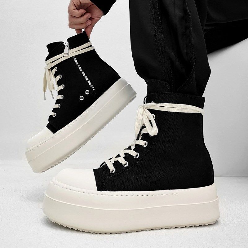 高帮松糕厚底板鞋男美式sRo高街拉链帆布马丁靴女增高机车德比靴