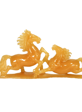 天然米黄玉生肖马摆件工艺品马到成功结J婚礼物家居酒柜招财装饰