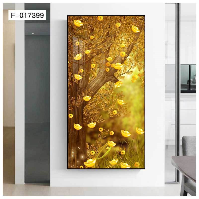 新中式发财树入户玄关装饰画富贵生财金树走廊Q过道壁画镶钻晶瓷