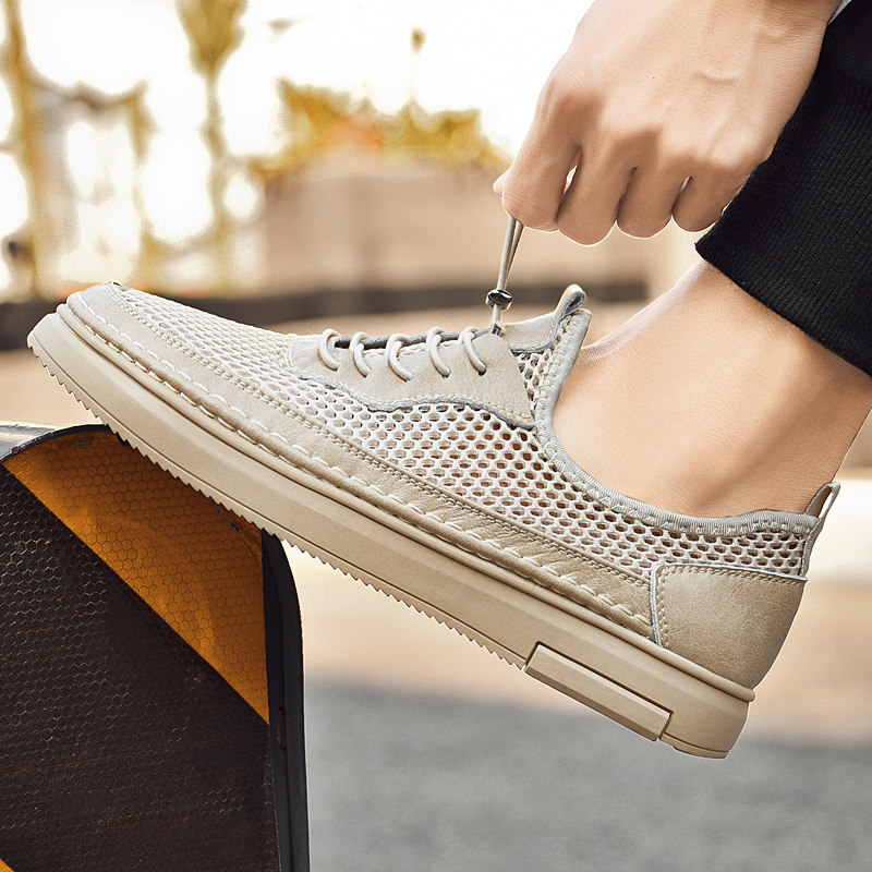 鞋子男2023年k夏季透气板鞋薄款网面洞洞软底镂空一脚蹬男士休闲