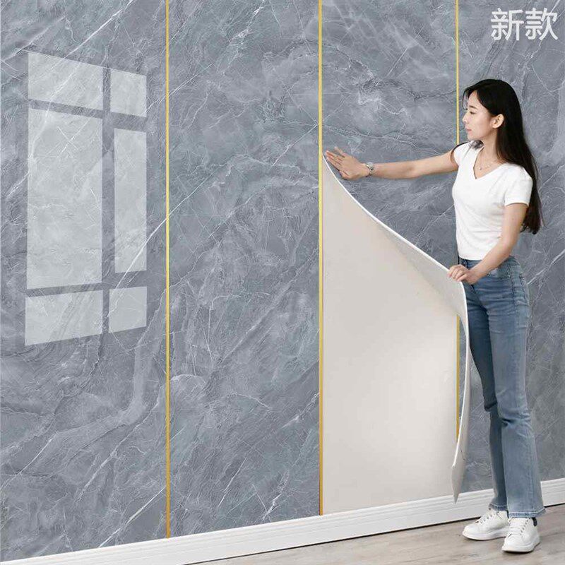 铝塑板自粘墙贴电视背景纸pvc墙壁F墙面装饰自装仿大理石瓷砖新款