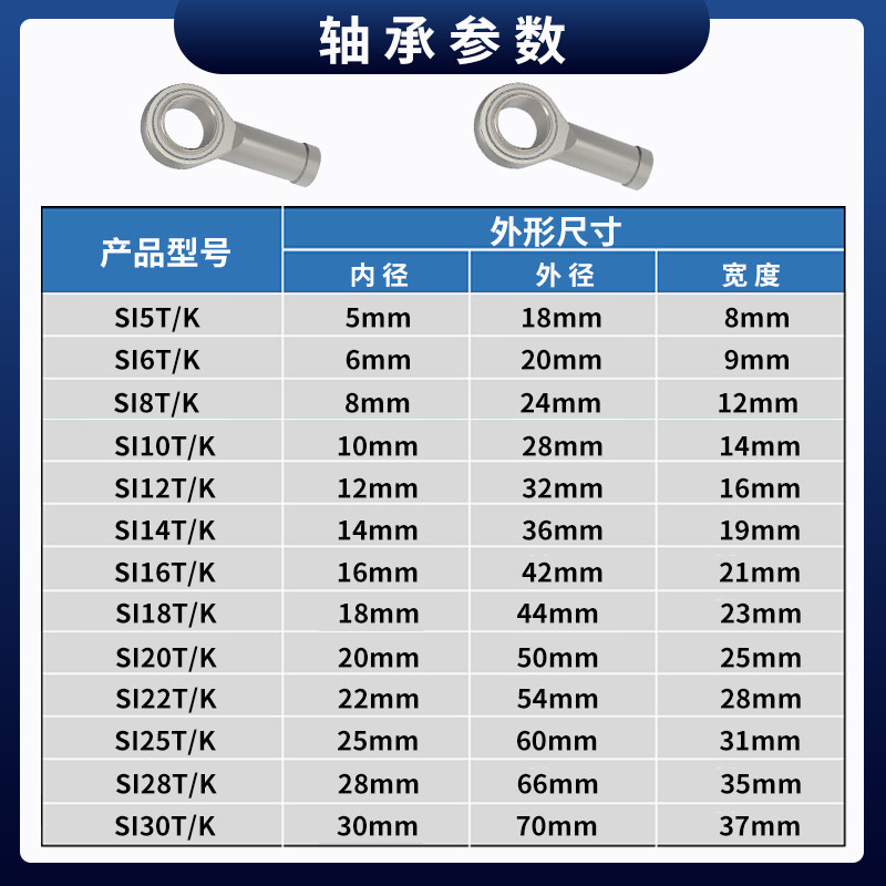 鱼眼杆端关节轴承SA接头SI5 6 8 10 12 14 16 18 20 22TK内外螺纹