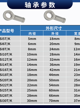 鱼眼杆端关节轴承SA接头SI5 6 8 10 12 14 16 18 20 22TK内外螺纹