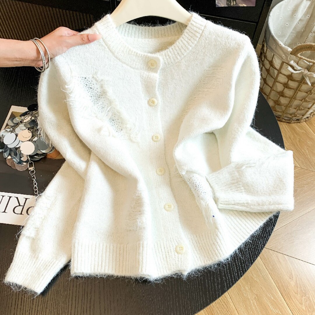 法式高级感流苏带钻毛衣外套女秋冬软糯温柔气质显瘦针织开衫上衣图片