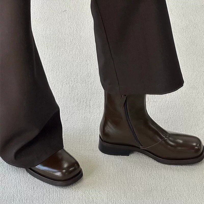 切尔靴男款方头德比鞋英伦厚底增高烟筒靴冬季加绒拉链Z高帮马丁