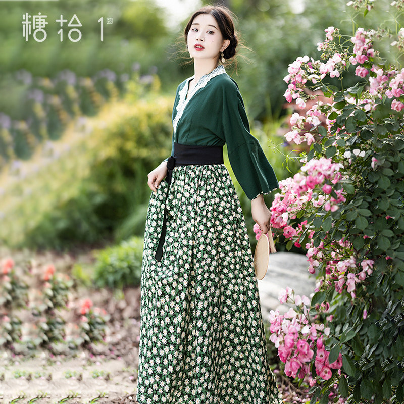 现货【人间小词】复古棉麻连衣裙女夏季新款气质拼接长裙仙女裙子