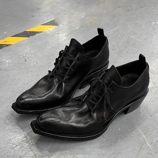 小众翘头模特巫师鞋男女走秀潮款尖头H皮鞋高跟厚底德比鞋增高休