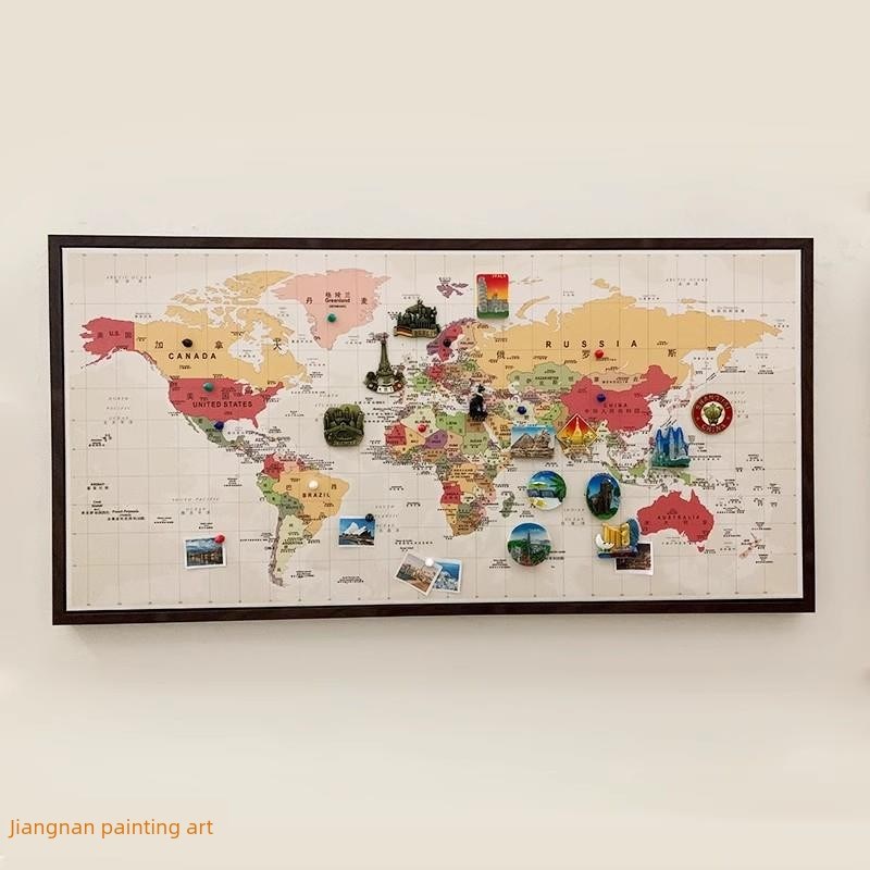 可标记磁性世界地图旅行足迹记录中国旅行挂画墙装饰相框照片墙