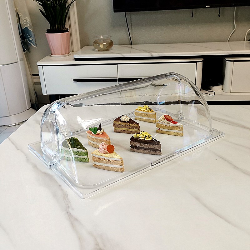 PC透明翻盖保鲜盖m长方形托盘盖子亚克力食品蛋糕展示防尘罩子塑