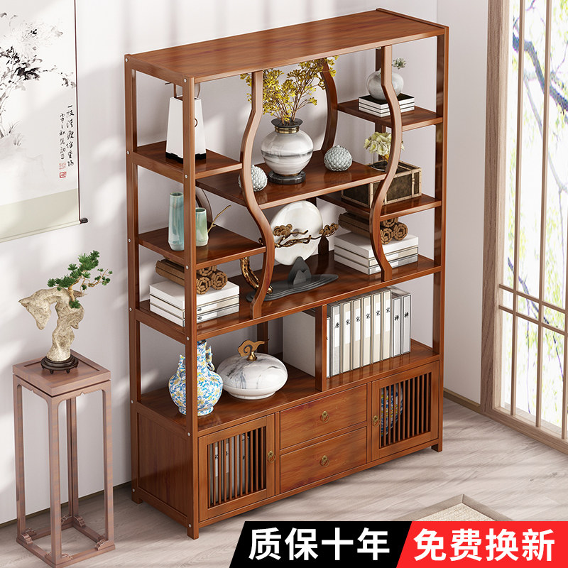 博古架实木新中式茶柜茶架v子置物架茶叶架展示柜隔断紫砂壶摆放
