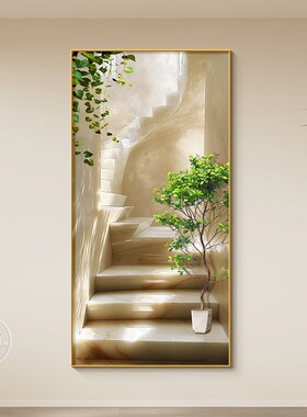 视觉延伸客厅挂画现代简约u入户玄关装饰画走廊过道尽头高级感壁