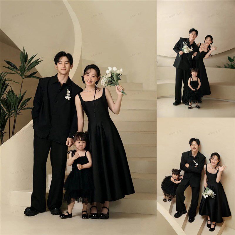 全家福摄影服装家庭装三口亲子装影楼拍照赫本风亲子摄影衣服套装