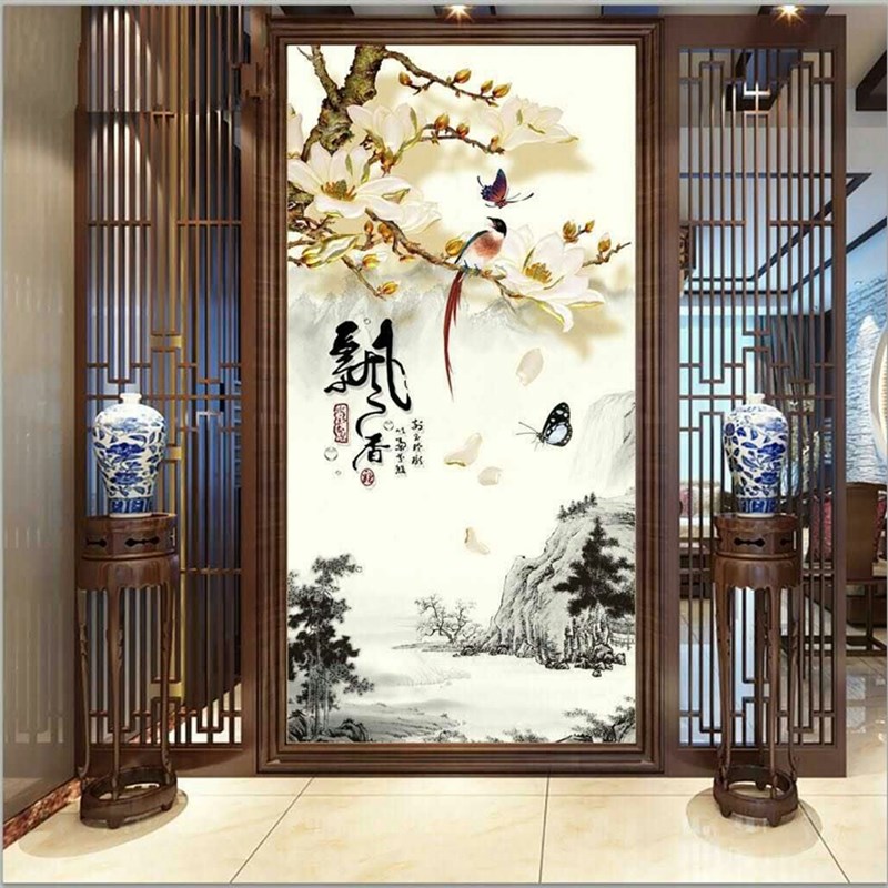 玄关瓷砖画摇钱树屏风画背景墙花砖E过道拼花砖个性壁画砖抛晶瓷