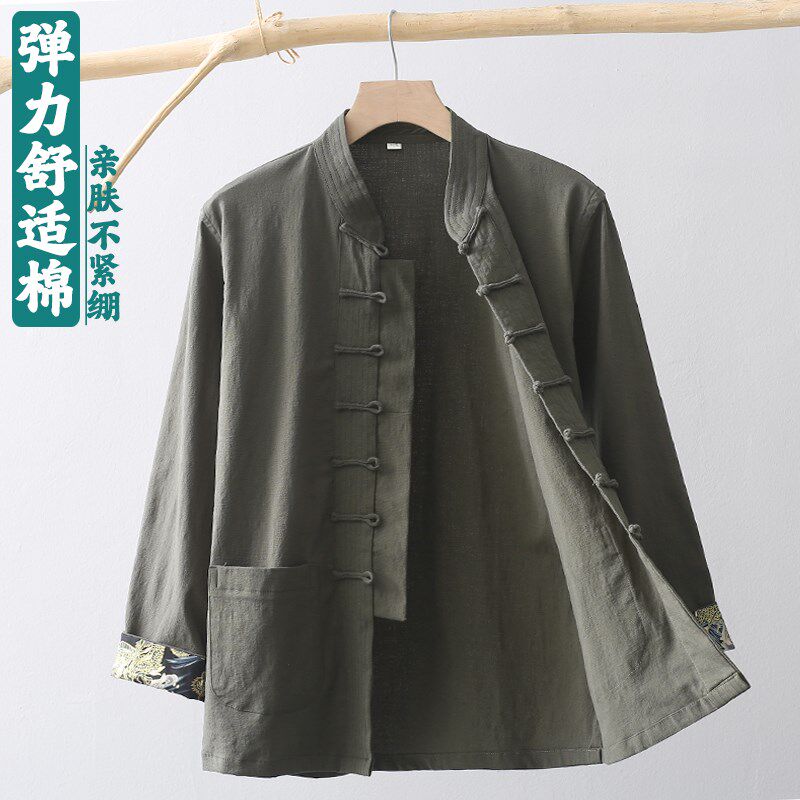 中国风唐装男青年长袖外套上衣新中式男装复古盘扣中山装汉服茶服