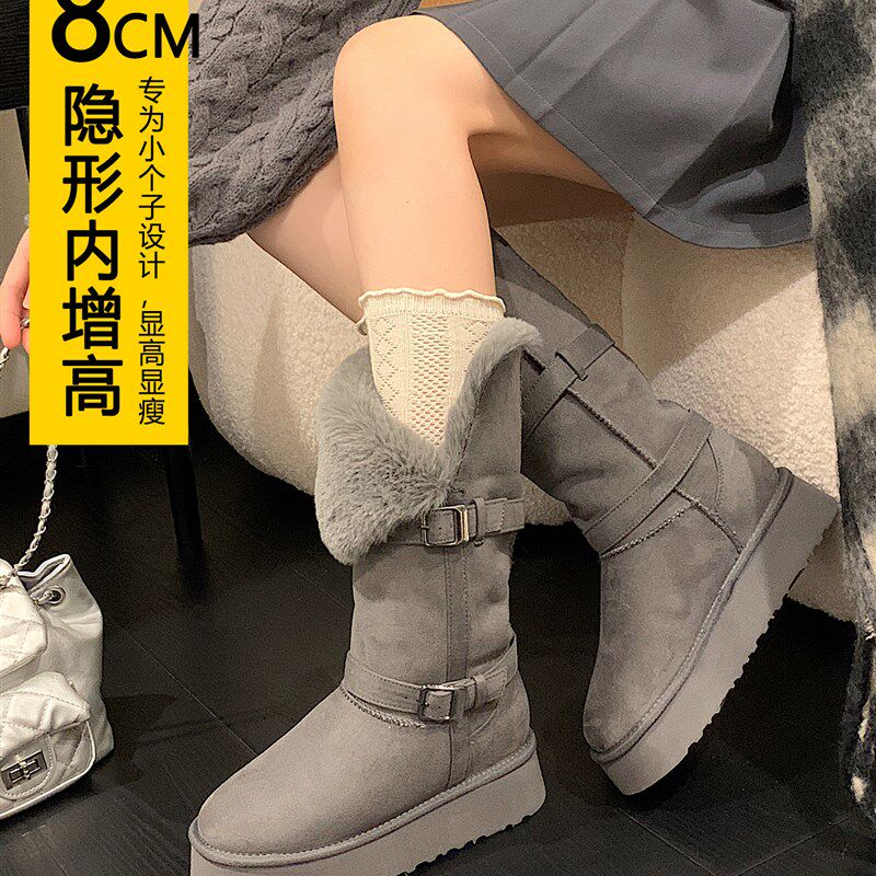 防水长筒灰色雪地靴女2025冬季新款厚底内增高加绒加厚雪地棉鞋女