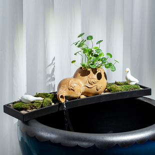 庭院室内古法鱼j缸水缸养鱼造景水景陶瓷葫芦循环过滤流水器摆件