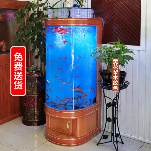 2021新款鱼缸客厅落地家用半圆形懒人免换水P生态水族箱靠墙小型