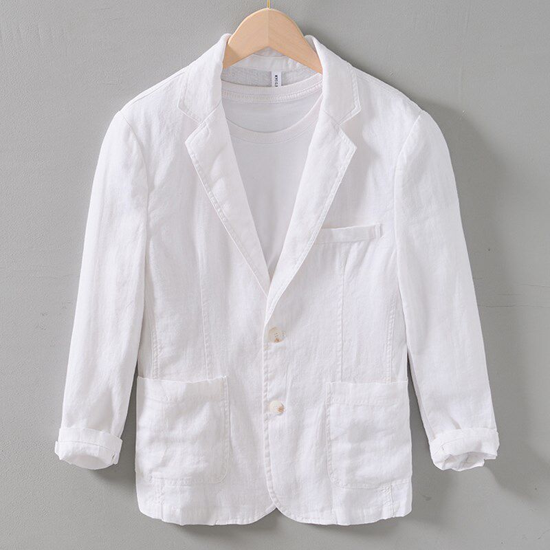 夏季亚麻西装外套男薄款休闲单西宽松大码麻料上衣复古棉麻西服潮