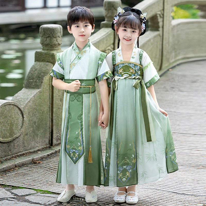 儿童汉服演出服男童国学服女孩幼儿古装夏季薄款古风唐装表演服装