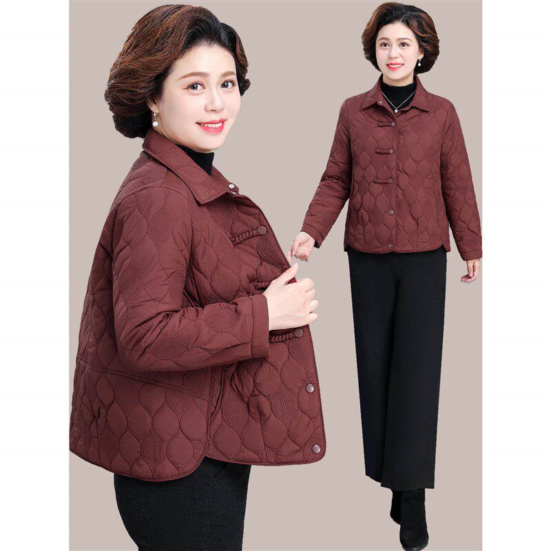 2025新款妈妈秋冬短款中式轻薄款棉衣60岁中老年女小个子棉服外套