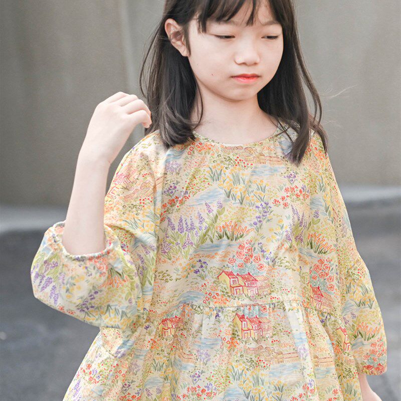 蔡爸爸童装全棉秋装2025新款女大童独特超好看度假风连衣裙子592