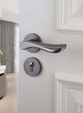 灰色门锁室内家用分体o门锁简约卧室木门锁具磁吸静音房门锁门把