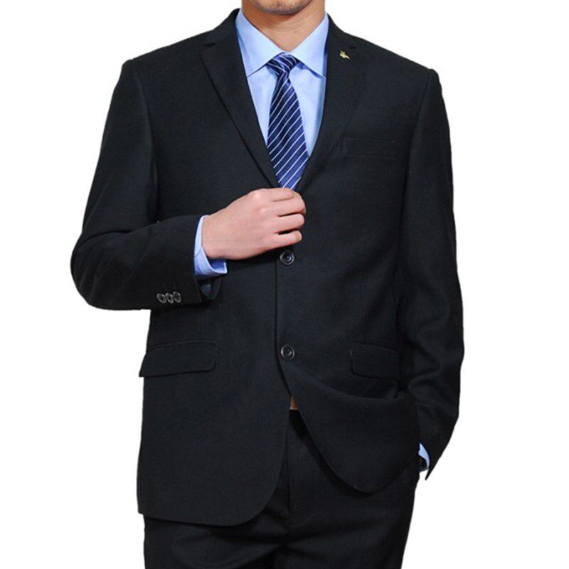 秋季两扣男士藏蓝色黑色职业工装修身西服套装正装修身西装面试装