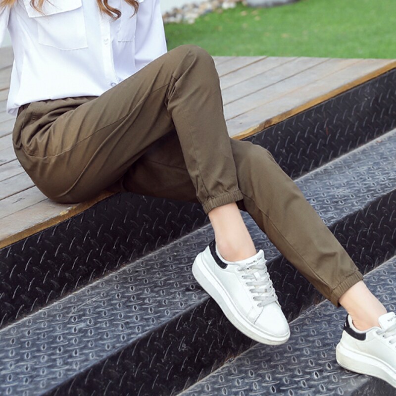 裤子女2021新款春秋工装裤女夏季薄款小个子束脚运动休闲九分哈伦