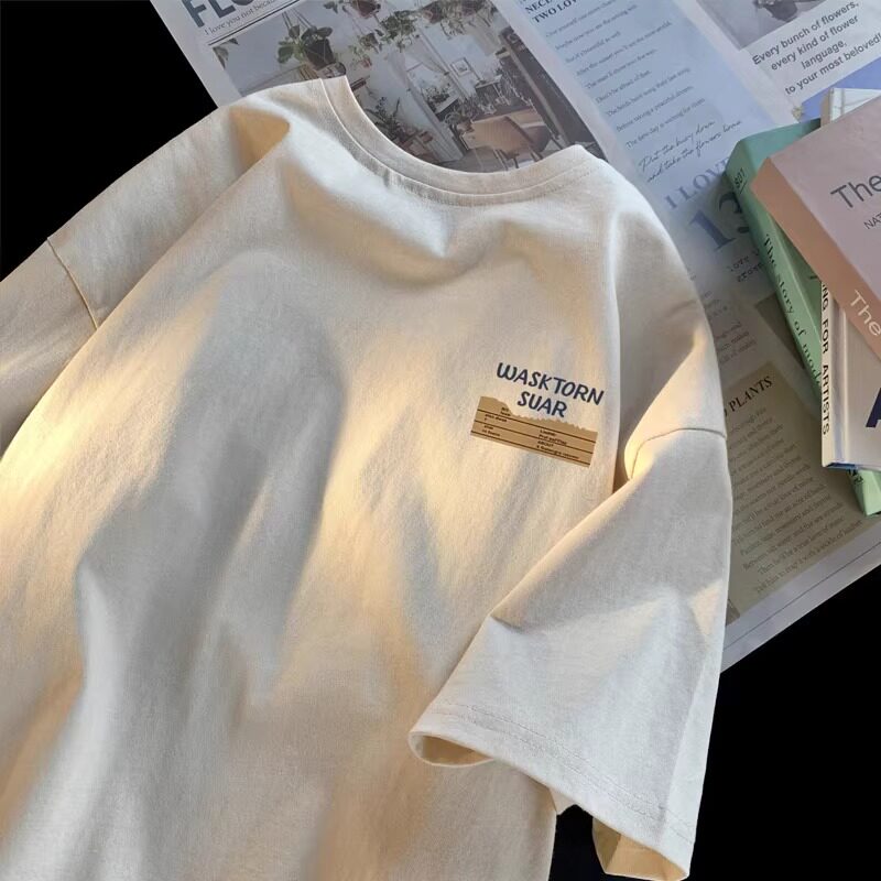 特大码300斤美式复古短袖t恤男女早春高克重纯棉小领口潮流体恤衫