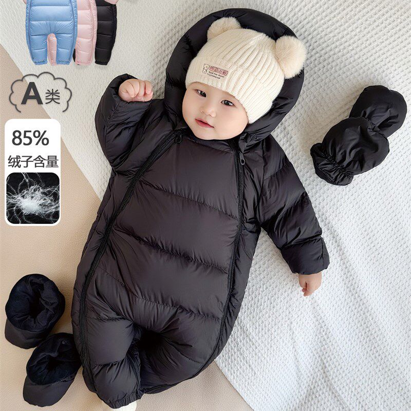 婴儿羽绒服连体衣冬季宝宝加厚外出服婴幼儿羽绒哈衣连身衣外套