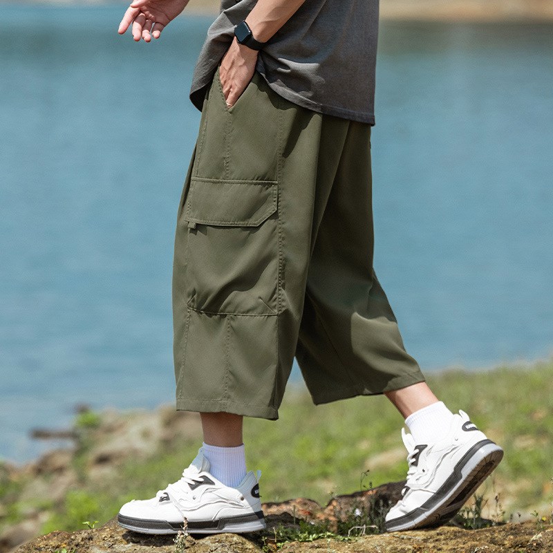 男士七分裤夏季工装短裤男加肥加大速干中裤大码宽松直筒休闲裤