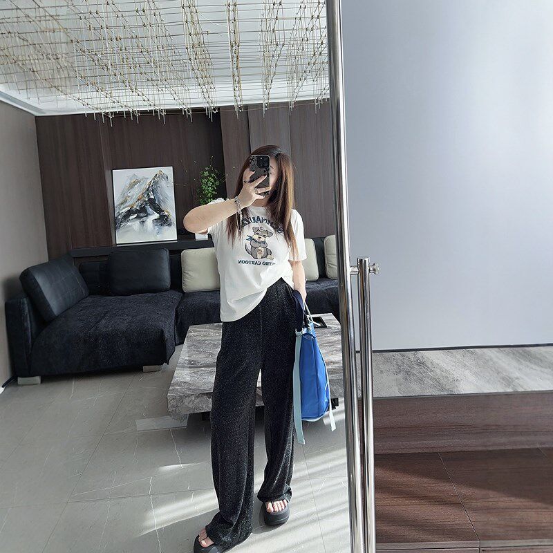 腿长一米八 大码女装胖mm巨显瘦休闲时尚亮丝2025年新款阔腿裤子