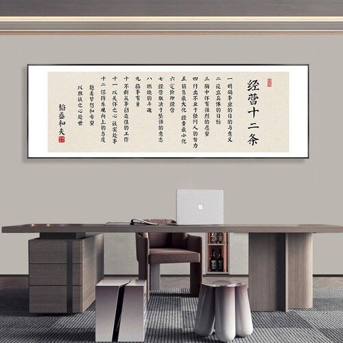 办公室企业文化墙挂画 画稻盛和夫六项精进经营十二条字画 U画茶