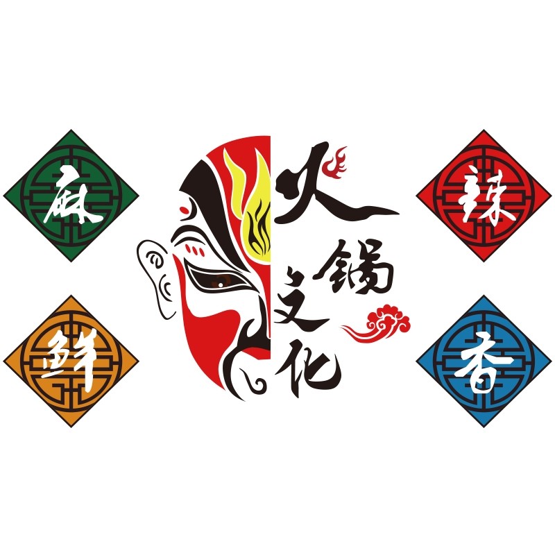 网红国潮风火锅店装饰品t挂件脸谱墙面贴纸画市井餐饮馆饭店背景