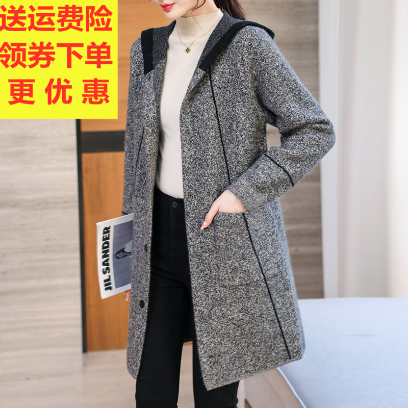 连帽羊绒大衣女中长款2025春秋新款洋气妈妈大码高端双面毛呢外套