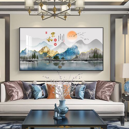 新中式客厅装饰画现n代简约沙发背景墙挂画家和富贵大幅横版晶瓷
