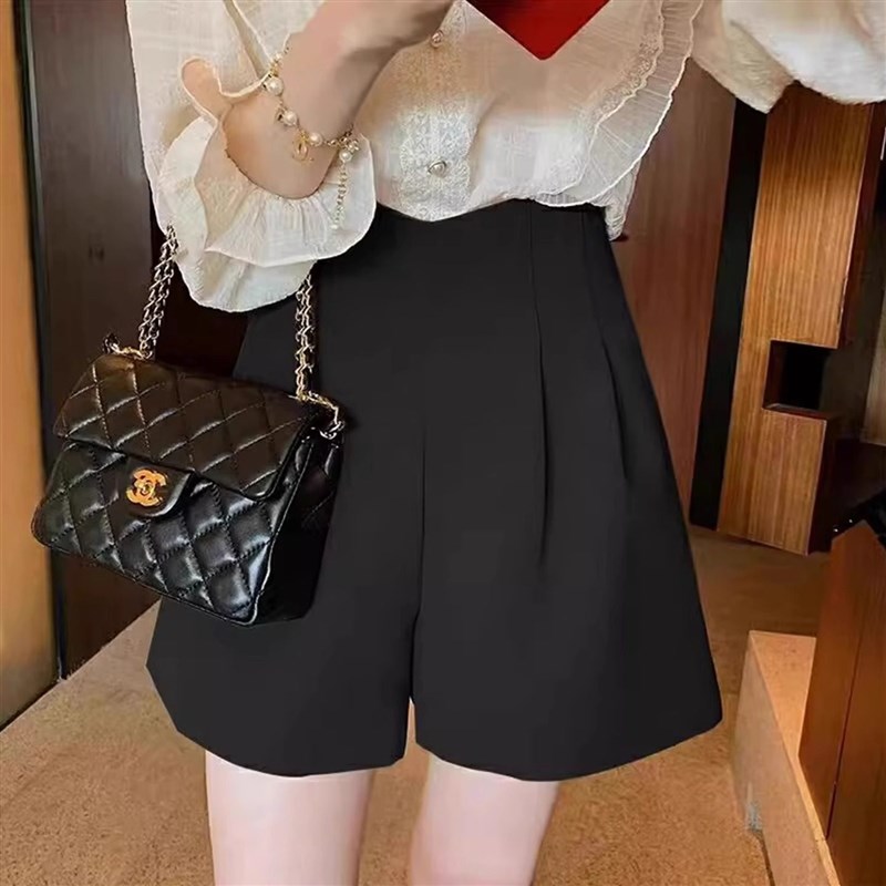黑色西装短裤女夏季薄款大码小个子梨形身材显瘦百搭阔腿a字热裤