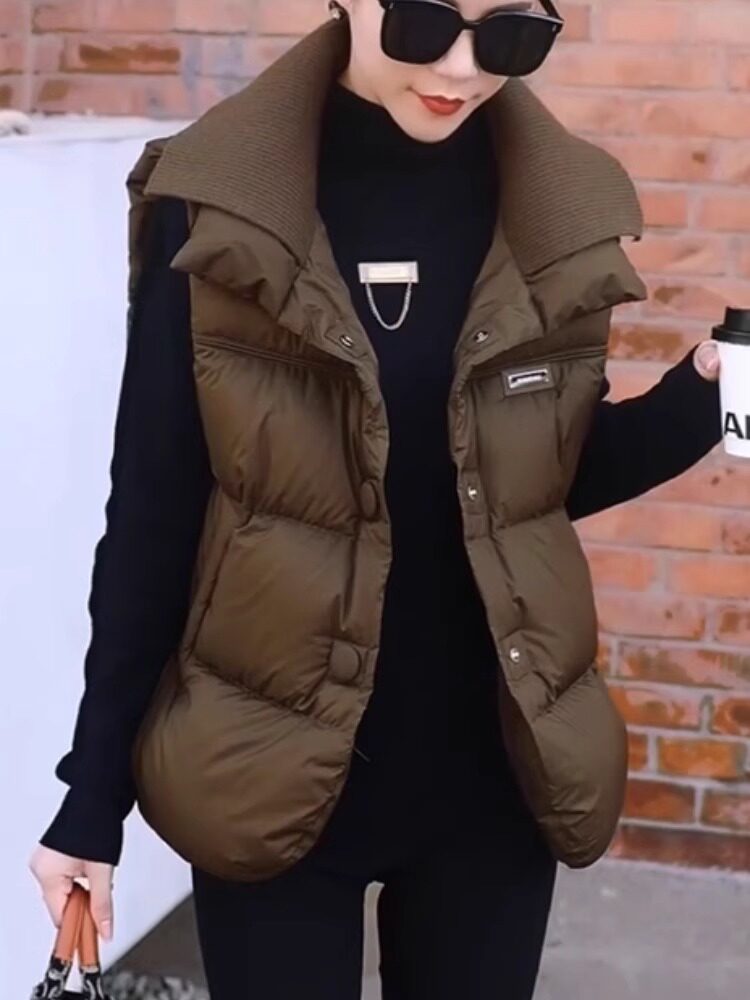 时尚短款羽绒棉马甲女2025新款秋冬装韩版外搭宽松背心夹棉服外套