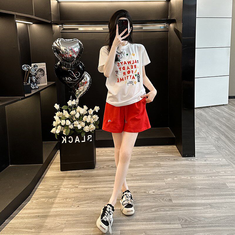 时尚休闲套装女2025夏季新款洋气减龄宽松显瘦短袖短裤运动两件套