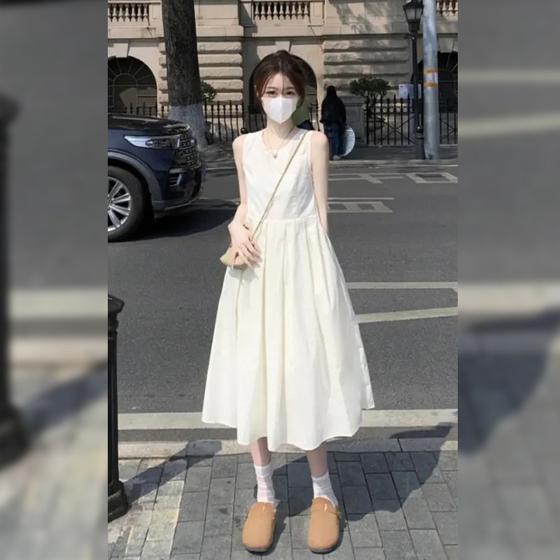 夏日绝美无袖气质连衣裙子女装夏季2025年新款小个子吊带背心长裙