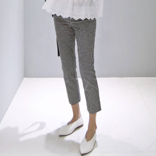 新款 2021夏季 纯棉薄款 直筒裤 黑白格子裤 八分休闲女裤 女宽松七分裤