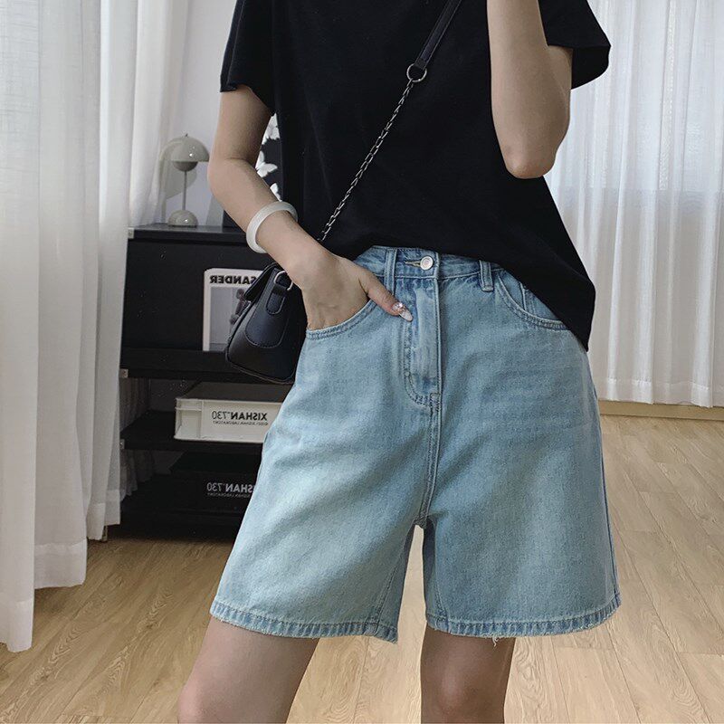 无弹高腰显瘦牛仔短裤女夏薄款五分裤宽松直筒阔腿短裤夏日裤子