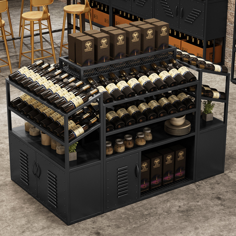 铁艺中岛红酒柜商业酒庄超市酒架展示架落地工业风酒吧葡萄酒货架