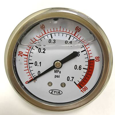 轴距压力表 防震油压型 轴背式充油 0-0.7mpa 0-100psi 直径63mm