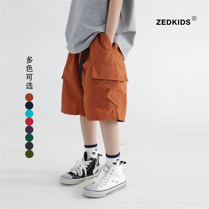 男童速干短裤夏季潮流儿童搭扣大口袋工装风户外轻薄沙滩裤五分裤