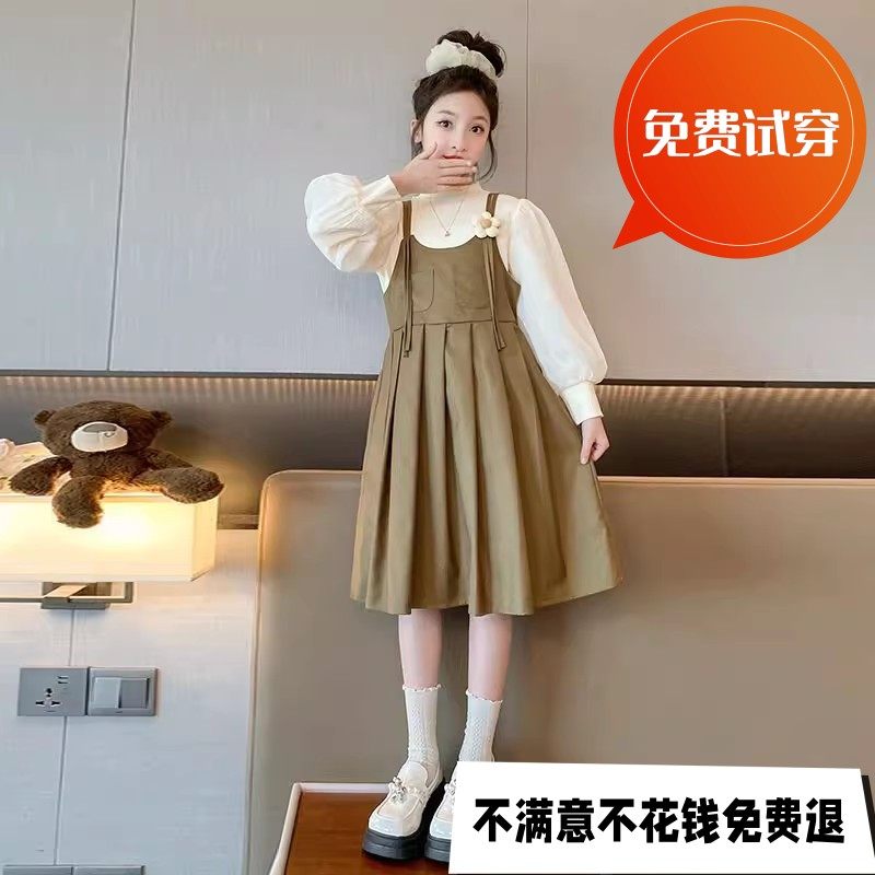 春季新款儿童韩版甜美童装女童长袖假两件连衣裙时尚女孩洋气裙子